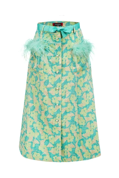 Andreeva Mint Skirt With Feather Details In Green