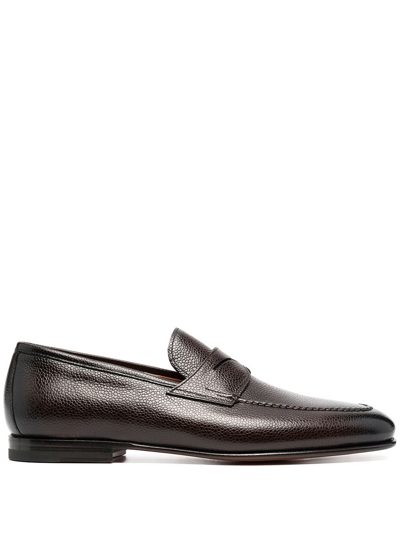 Santoni Leather Penny Loafers In Brown