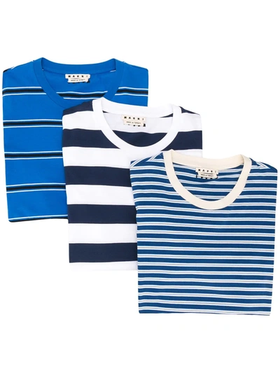 Marni Pack Of Three Striped Cotton-jersey T-shirts In Blue