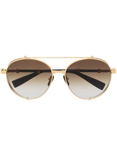 Balmain Eyewear Brigade Round Sunglasses In Gold