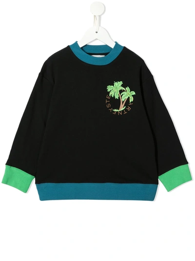 Stella Mccartney Kids' Palm Tree Logo Sweatshirt In Black