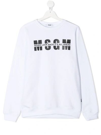 Msgm Kids' Logo Print Sweatshirt In White