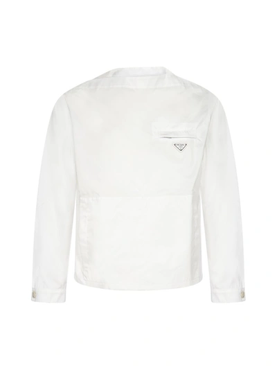 Prada Logo-plaque Re-nylon Jacket In Bianco