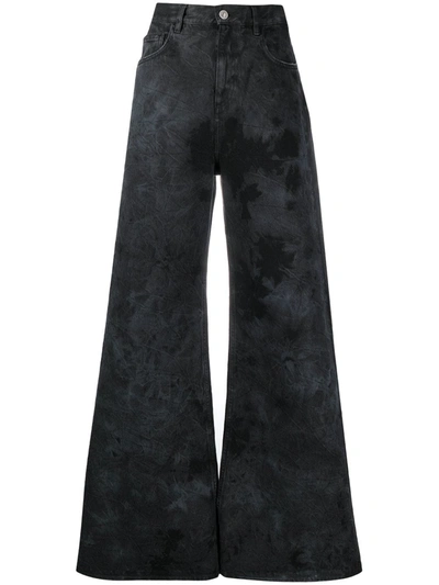 Attico Tie-dye Wide-leg Jeans In Black