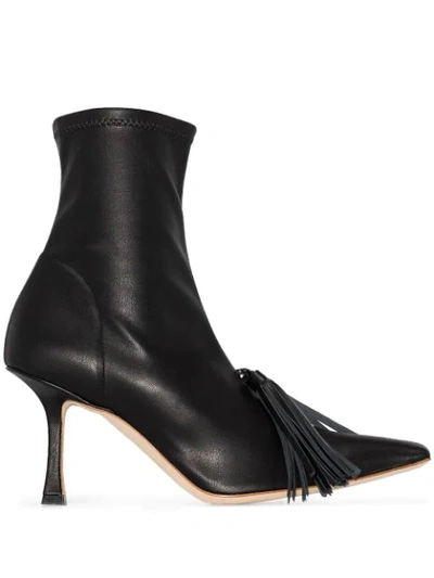 A.w.a.k.e. Agnes Tasseled Stretch-leather Sock Boots In Black
