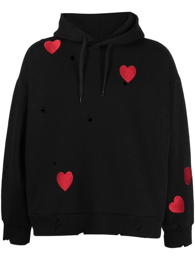 Natasha Zinko Heart-embroidered Cotton-blend Sweatshirt In Black