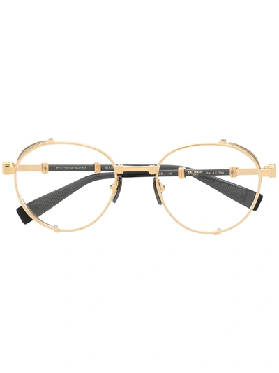 Balmain Eyewear Gold Tone Brigade-i Round Glasses