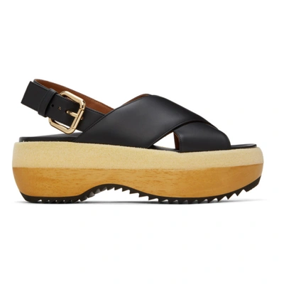 Marni Black Wooden Sole Wedge Sandals | ModeSens