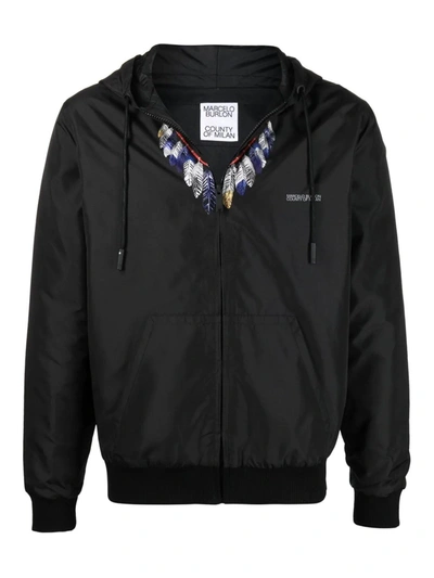 Marcelo Burlon County Of Milan Feather Necklace Hoodie In Black