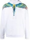 Marcelo Burlon County Of Milan Birds Wings Print Cotton Jersey Hoodie In White,light Blue,yellow