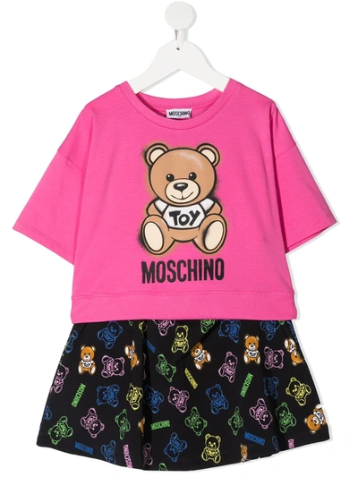 Moschino Teen Teddy Bear Print T-shirt And Skirt Set In Pink