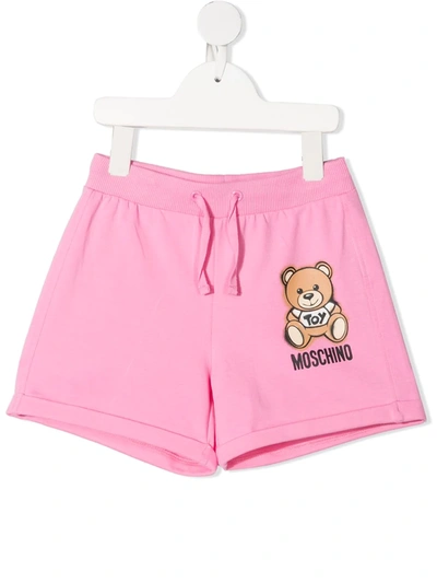 Moschino Kids' Teddy Cotton Shorts In Pink