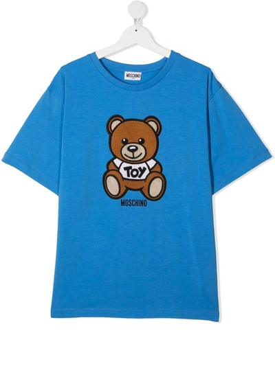 Moschino Kids' Teddy Bear-print Cotton T-shirt In Blue