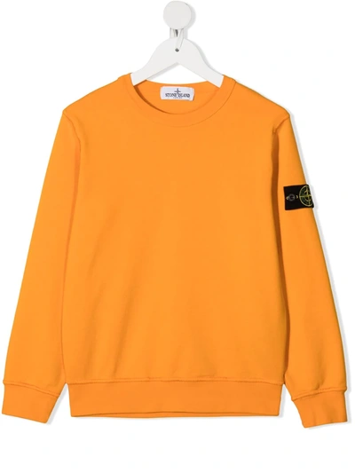 Stone Island Junior Teen Logo Patch Cotton Sweatshirt In Orange