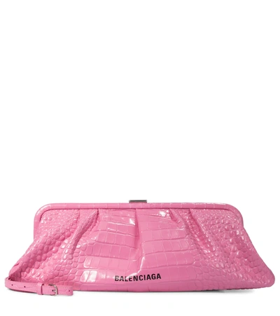 Balenciaga Cloud Xl Croc-effect Leather Clutch In Pink & Purple | ModeSens