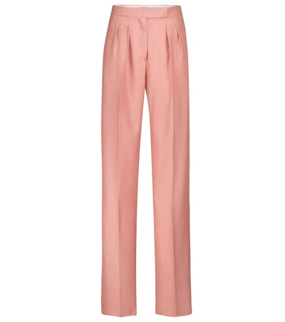 Max Mara Josef Pleated Camel Hair And Silk-blend Twill Wide-leg Pants In Pink