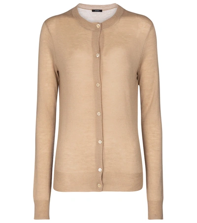 Joseph Womens Light Camel Cashair Round-neck Cashmere Cardigan L