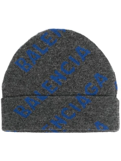 Balenciaga Logo-embellished Beanie Hat In Grey