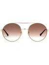 Gucci Horsebit Detail Round-frame Sunglasses In Gold Metal And Brown