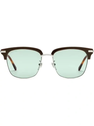 Gucci Horsebit Detail Square-frame Sunglasses In Brown And Light Blue