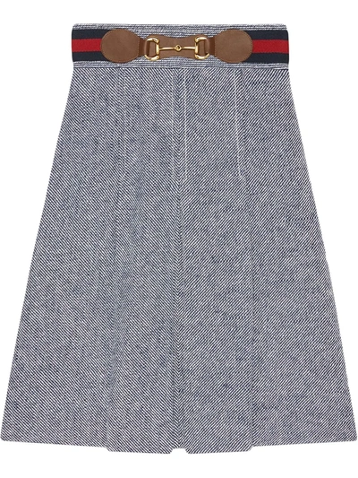 Gucci Pleated Bouclé Skirt With Horsebit In Blue