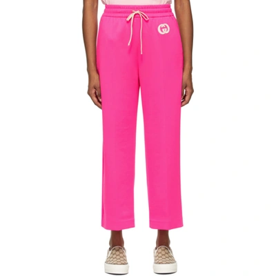 Gucci Logo Jersey Cropped Wide Leg Sweatpants In Pink