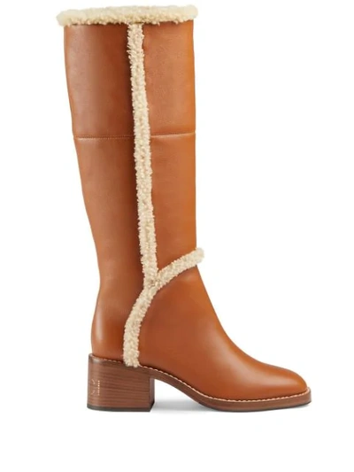 Gucci Women's Knee-high Boot With Logo In Brown Leather