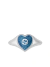 Gucci Sterling Silver Interlocking G Heart Enamel Ring In Silver & Blue