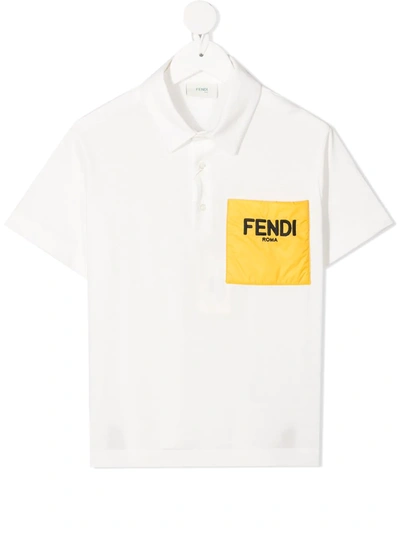 Fendi Kids' Chest-pocket Cotton Polo Shirt In White