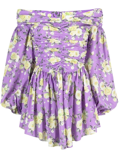 Giuseppe Di Morabito Short Asymmetrical Lilac Floral Dress With Off Shoulders In Purple