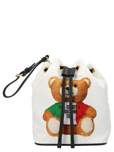 Moschino Italian Teddy Bear Bucket Bag In White