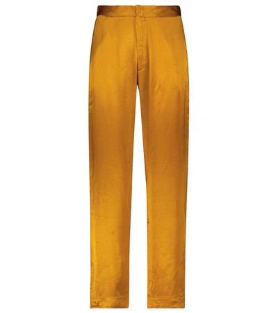 Asceno Olbia Ochre Gold Sustainable Bamboo Satin Tailored Trouser In Printed