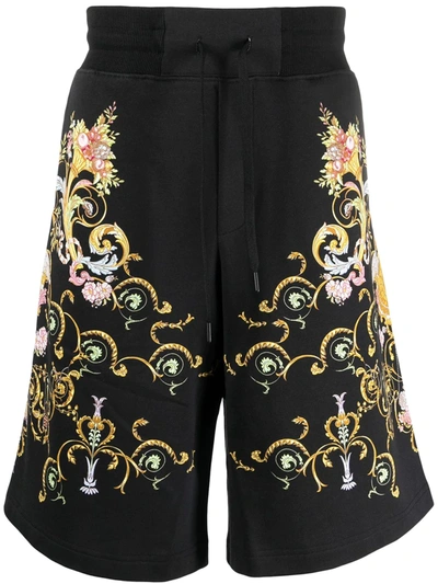 Versace Jeans Couture Barocco-print High-rise Flared Shorts In Black
