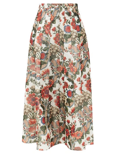 Brock Collection Sonia Pleated Floral-print Taffeta Midi Skirt In Natural Red