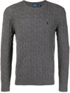 Polo Ralph Lauren Cable Knit Logo Embroidered Jumper In Grey