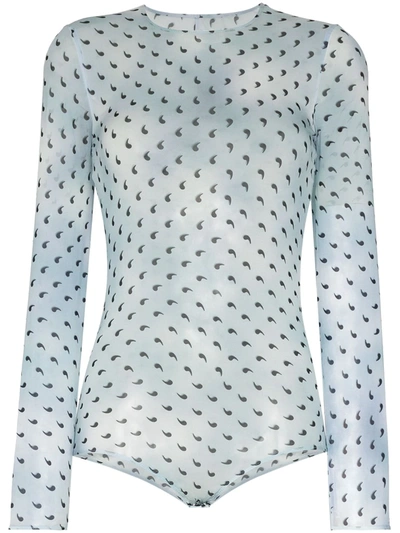 Maison Margiela Apostrophe Print Silk Bodysuit In Blue