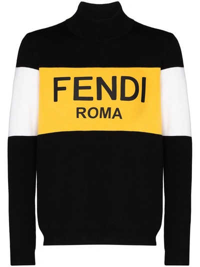 Fendi Mens Black Yellow Roma Branded Wool Jumper 34