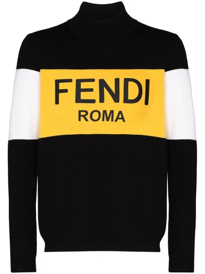 Fendi Mens Black Yellow Roma Branded Wool Jumper 34 ModeSens
