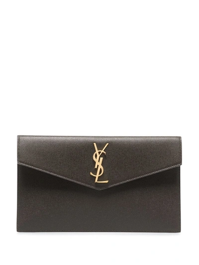 Saint Laurent Grey Uptown Leather Clutch Bag