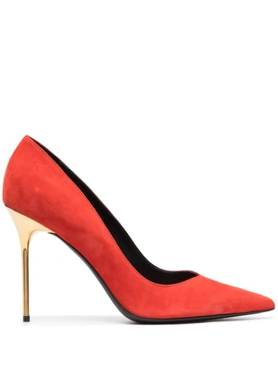 Balmain Suede Point-toe Stiletto Pumps In Red