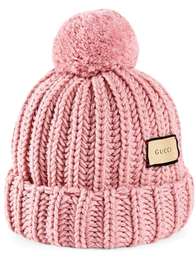Gucci Logo Patch Knitted Hat In Pink