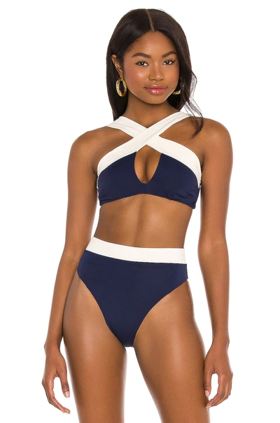 Kya Coco Reversible Bikini Top In Navy & Jean