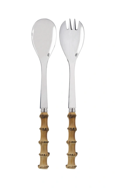 Sabre Panda Bamboo Two-piece Salad Set In Brown