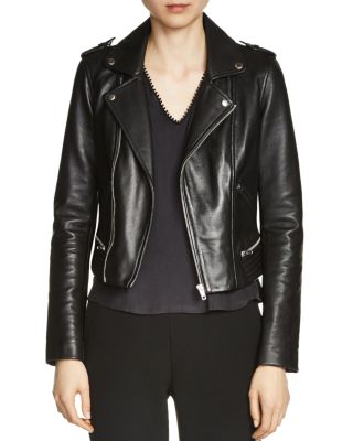 Maje Basalt Leather Biker Jacket In Black | ModeSens