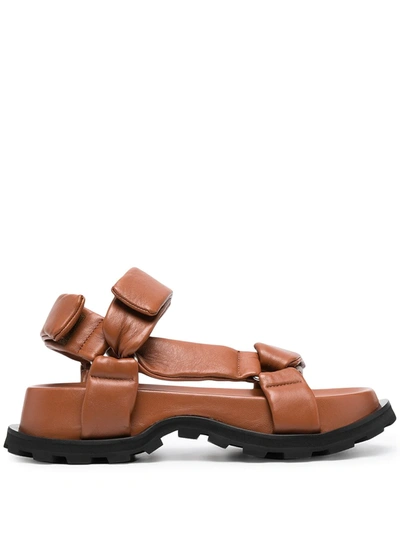 Jil Sander Platform Leather Grip-strap Sandals, Brown | ModeSens