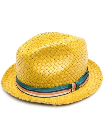 Paul Smith Straw Fedora Hat In Yellow