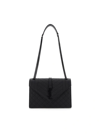 Saint Laurent Envelope Matelassé Medium Shoulder Bag In Black