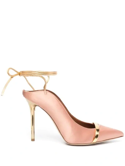 Malone Souliers Amie 100 Satin And Leather Mules In Blush Gold