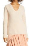 Vince V-neck Shaker Knit Cashmere Sweater In Heather Sesame