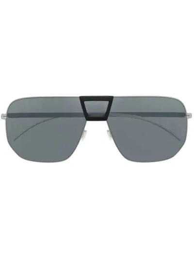 Mykita Cayenne 351 Sunglasses In 351 Mh22 Pitch Black/shiny Silver | Silver Flash Shield